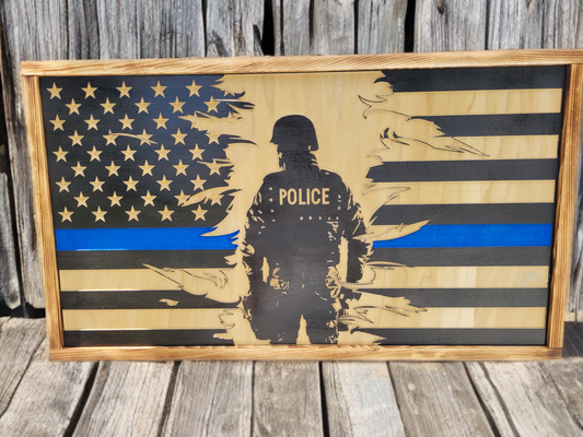 Tattered Thin Blue Line Police Flag