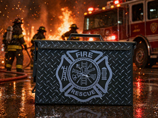 Ammo Can 50 Cal Diamond Plate with Fire Maltese